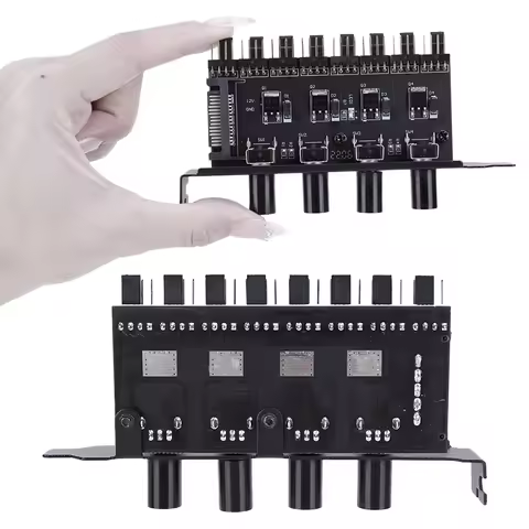 PC Fan Hub SATA/4 Pin Adapter 8 Channel PWM Hub Cooling Fan Speed Controller 4 Knob PC Case Cooling 