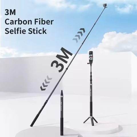 aMagisn 3M Selfie Stick, Freely Retractable Carbon Fiber for Gopro Max /Insta360 X3 X4 X5 DJI Osmo 3
