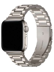 1入組星光不限男女適用的不鏽鋼金屬手錶帶，適用於 Apple Watch 40mm、Ultra2 49mm、44mm、45mm、41mm、42mm、38mm 商務手帶手鐲，兼容 Series 9 8 SE 7 6 5 4 3 2 1 Apple Watch 配件