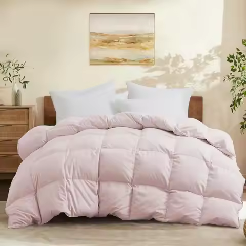 Queen Size Down Comforter All Season Ultra Soft Goose Down amp Feather Fiber Fill, Luxury Hotel Pink