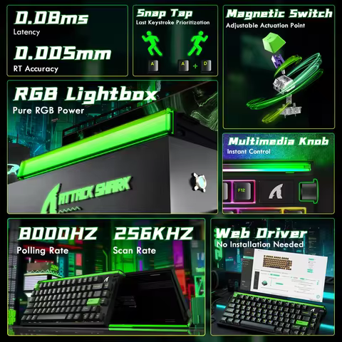 ATTACK SHARK R85 HE Wired 75% Hall Effect Rapid Trigger Mechanical RGB Gaming Keyboard with 8K Polli
