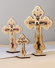 คริสเตียนไม้กางเขนพระเยซูคริสต์ Crosses ไอคอนเครื่องประดับไม้พระเยซูบนขาตั้งตกแต่งโบสถ์เดสก์ท็อปหัตถ