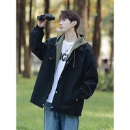 Autumn Fall Fake Two-Piece Hooded Jacket Jacket Men Korean Version Trendy All-Match Outdoor Jacket S