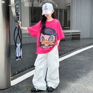 工装套装Workwear set女童夏装短袖套装2025新款爵士舞宽松T恤女孩薄款街舞工装速干裤新款26.8.5