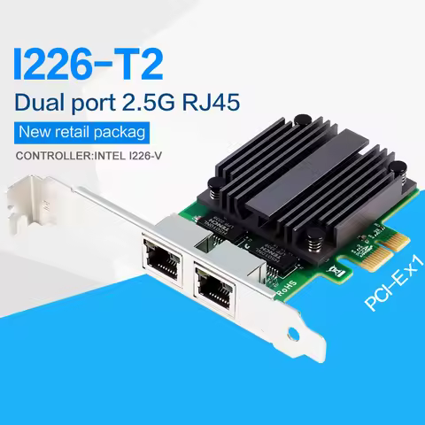 FANMI I226-T2 PCIe x1 RJ45 Dual Port 2.5G Network Card Intel I226-V Gigabit Ethernet 100/1000M/2500M