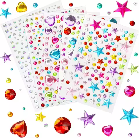 7/8sheets Gem Stickers Rhinestones for Crafts,Sparkling Cute Small Stickers,Glitter Jewels Stickers 
