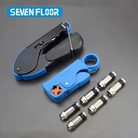 RG59,RG6 Wire Stripper Crimper Tool Kit Coaxial Cable Crimping Pliers Set With 10PCS RG6 F Compressi