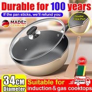 [24 hours delivery] Non-Stick Pan 28cm/30cm/32cm/34cm non stick pan honeycomb wok non stick cast iro