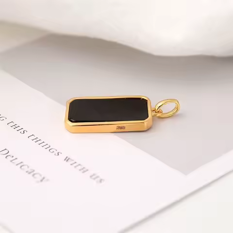 Real 18K Gold Black Square Pendant for Woman Luxury AU750 Pendant Necklace Fine Jewelry High-quality