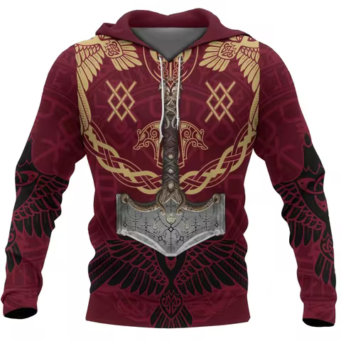 Hoodie Men 3D Print New Viking Mythology Vintage Style Tops Oversized Casual Long Sleeve Pullover Cl