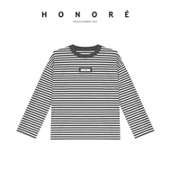 เสื้อยืดแขนยาวผ้าไหม HONORE Moon Emotion Layered Comfortable All-match Stripes Cool Sunscreen T-shir
