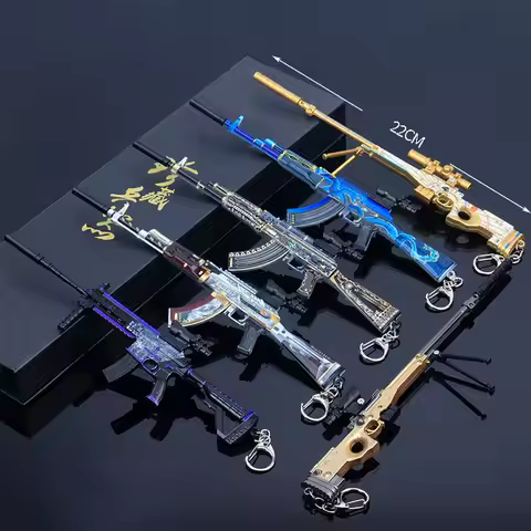 22cm Detachable Game Periphery AK47 & M416 Mini Gun Keychain Set Alloy Metal Collectible Pendants fo