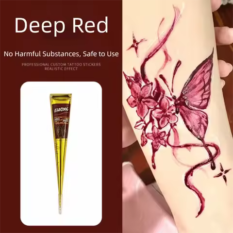 Henna Cream Easy-To-Use Henna Tattoo Cream Black Brown Semi-permanent Henna Paste Cone Temporary Bro