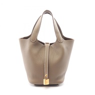 【二手】愛馬仕 HERMES Picotin Lock PM 手提包，灰褐色皮革，女士款，全新未使用