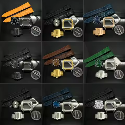 38mm Square Black Golden Watch Strap Case Leather Watchband for Sandoz NH36 NH35 NH70 Movement with 