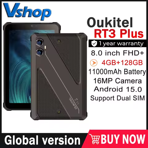 OUKITEL RT3 Plus Rugged Tablet 4G 4GB+128GB 8"HD IPS Display Android 15 MediaTek G81 Octa-Core Suppo