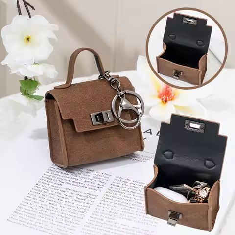 Classic Metal Lock Suede Mini Bag Keychain Multifunctional Coin Purse Airpod Case For Backpack Decor