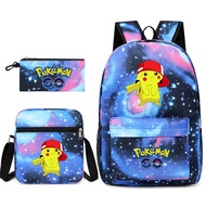B49 Backpack Starry Pokemon 3-PCS SET Pokemon Pencil Bag Backpack Shoulder Beg Sekolah