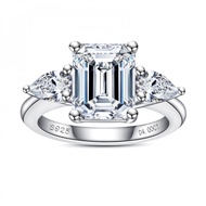 4 CT D Color Emeralds Cut Real Moissanite 925 Sterling Silver Engagement For Women Ring Jewelry Gift