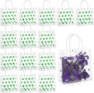 Silkfly 24 Pcs Christmas Clear Plastic Gift Bags with Handle PVC Clear Gift Bag with Polka Dots Reusable Gift Wrap Tote Bag Retail Shopping Bags (Green,7.9 x 7.9 x 3.2 Inch)