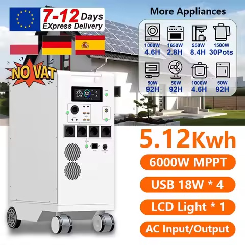 NEW 5000W Portable Power Station ALL IN ONE 48V 5Kwh Battery 6000W MPPT With Lighting USB*4 Type C*2