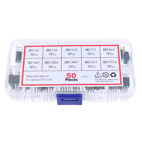 50Pcs 10Value TO-220 Mosfet Field-Effect Transistor Kit IRF3205 IRFZ44 IRF830 IRF9640 IRF4905 IRF101