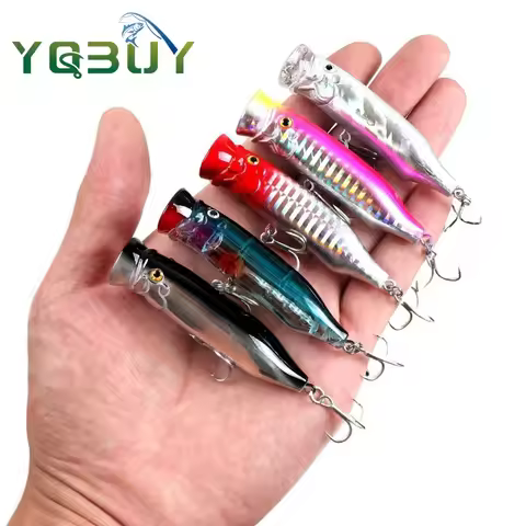 Topwater Fishing Popper Lure 7cm/9.4g Floating Bait for Seawater Freshwater Fishing with Wave Action