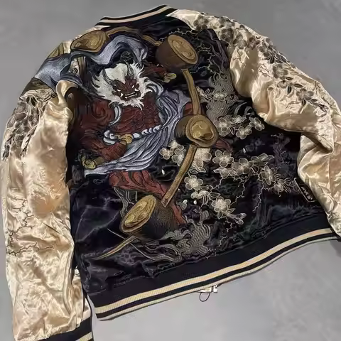 Men's 2026 Fall Winter Embroidered Bomber Jacket Japanese-Inspired Souvenir Jacket Intricate Patchwo