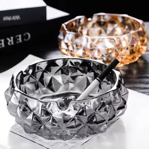 Grey/amber Diamond Crystal Glass Ashtray Transparent Grey Cigarette Case Convenient Cigarette Case C