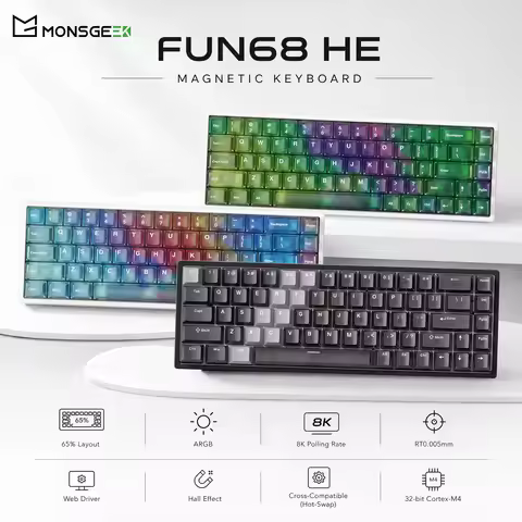 Akko MonsGeek FUN68 HE Keyboard 65% Magnetic Switch Rapid Trigger 0.005mm 8000Hz ARGB Type-C Wired G