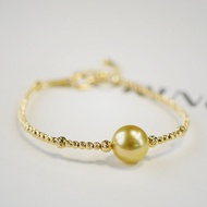Sunset Gold Bracelet.Natural South Sea Medium Golden Seawater Pearl 9-9.5mm18K Gold Gold Bead Single