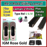 Rel Sliding Lemari Tanam U Dan M 2 Pintu Plus Roda Kunci Handle Lengkap