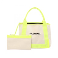 [二手] BALENCIAGA NAVY CABAS S 手提包，339933 ，NATURAL/螢光黃帆布皮革，女士