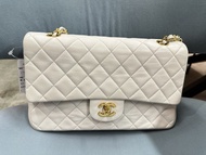 90%新 Chanel Vintage CF 25cm 白色羊皮金鍊雙鍊上膊袋