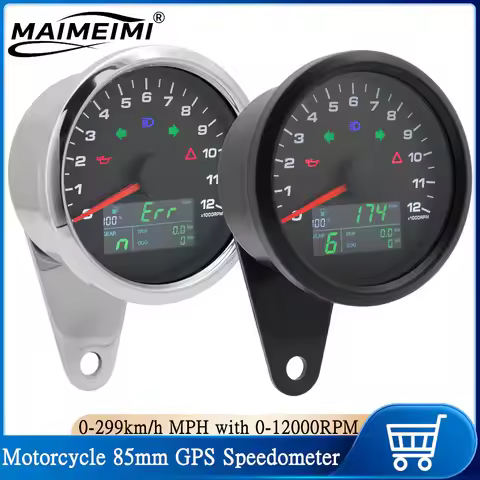 85mm GPS Speedometer+ Bracket 0-299km/h MPH with 0-12000RPM Tachometer Trip Odometer with Gear Numbe