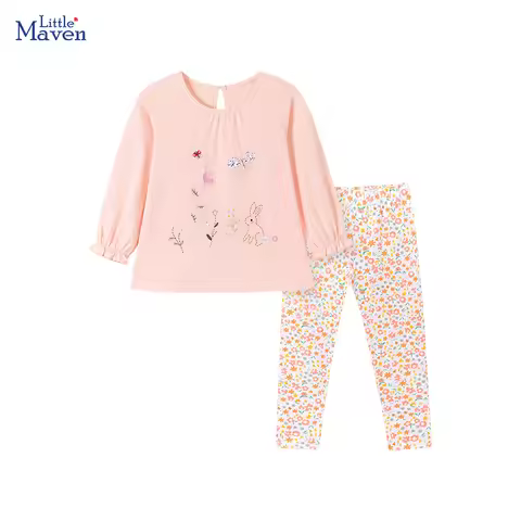 Little maven Autumn New Baby Girls Cartoon Rabbits T shirts Tops+ Legging Sets Kids Clothes Children