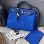 愛馬仕Hermes Herbag31 手提包單肩包斜挎包 藍色銀扣 Z刻