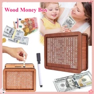 【NEW】Wood Money Box Handmade Reusable Piggy Bank with Saving Goal and Numbers Tabung Duit 存钱罐