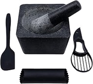 Large Mortar and Pestle Set with Garlic Peeler, Avocado Slicer and Spatula – Authentic Granite Stone Mexican Molcajetes Mortar and Pestle – Ideal for Grinding Spices and Herbs - Grinder - Crusher