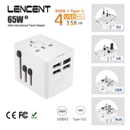65W Universal Travel Adapter with 2 USB Ports 3 Type C Fast Charging Power Adapter EU/UK/USA/AUS plug for Travel