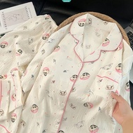 Pink and Cute Lace Cartoon Crayon Shin-chan Homewear New Spring/Autumn Anime Set Pyjamas [GR]