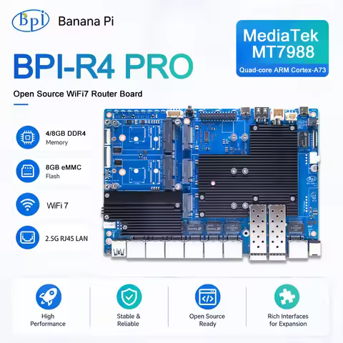 Banana Pi BPI-R4 PRO MediaTek MT7988A (Filogic 880) Quad-core Arm Corex-A7 8GB DDR4 8GB eMMC Wifi7 R