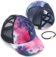 C.C Kids Criss-Cross Elastic Band Ponytail Caps Messy Buns Trucker Plain Baseball Cap (KIDS-BT-791)