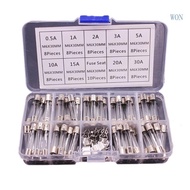 WON 9 Values 72pcs 250V 6x30mm Fast Blow Fuses Fine Fuses Quick Glass Fuses Kits