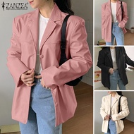 Rulfepy ZANZEA Korean Style Women PU Leather Jakcets Blazer Long Sleeve Turn Down Collar Casual Coat
