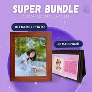 【Mach Photo】Super Bundle - Frame + Photo + Calendar 8R Embossed Wooden Photo Frame Cairo FREE 8R Mat