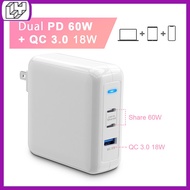 Fast Charging Charger 78W Fast Dual PD USB-C 60W+Fast Charging  QC 3.0 18W Wall Charger/ MALAYSIA Pl