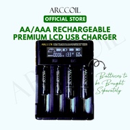 Arccoil Ni-MH AA/AAA Rechargeable Batteries/4 Slots LCD LED Screen USB Battery Charger