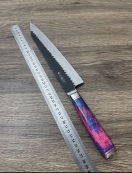 全新 二唐作 青紙鋼黑打切付牛刀 鋸齒刃 穩定木手柄