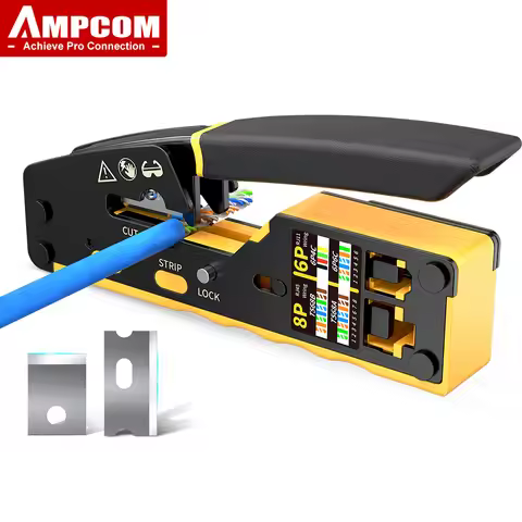 AMPCOM RJ45 Crimper Pass Through RJ45 Crimping Tool For CAT6 CAT5E Pass Thru Ethernet Modular Plugs 